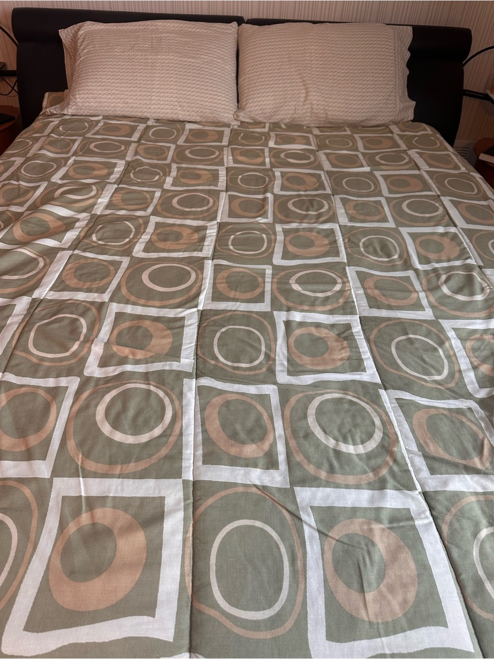 Beige and Sage Reversible Twin Comforter Set with 2 Matching Pillowcases